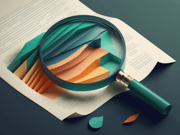 AI generated image of a magnifying glass over a document