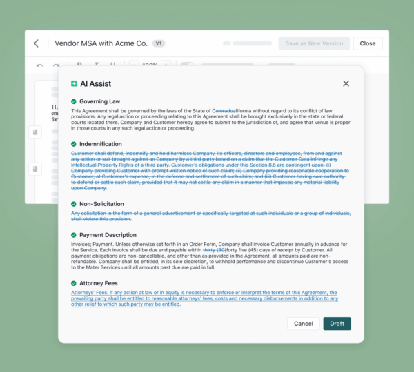 screenshot of Ironclad AI assist in product