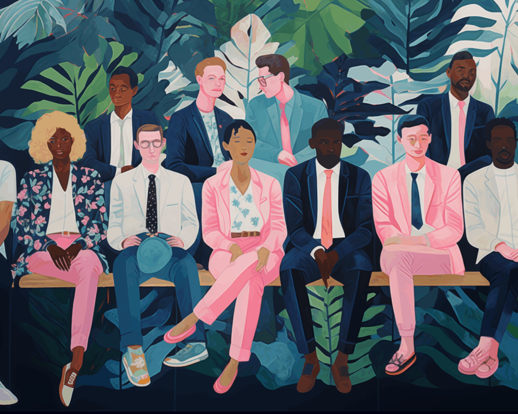 group of people sitting on a bench