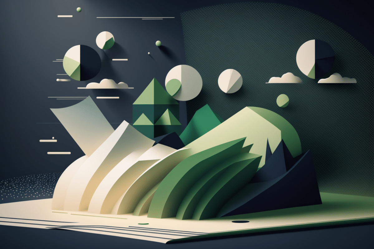 AI generated image of hills and mountains rising out of paper