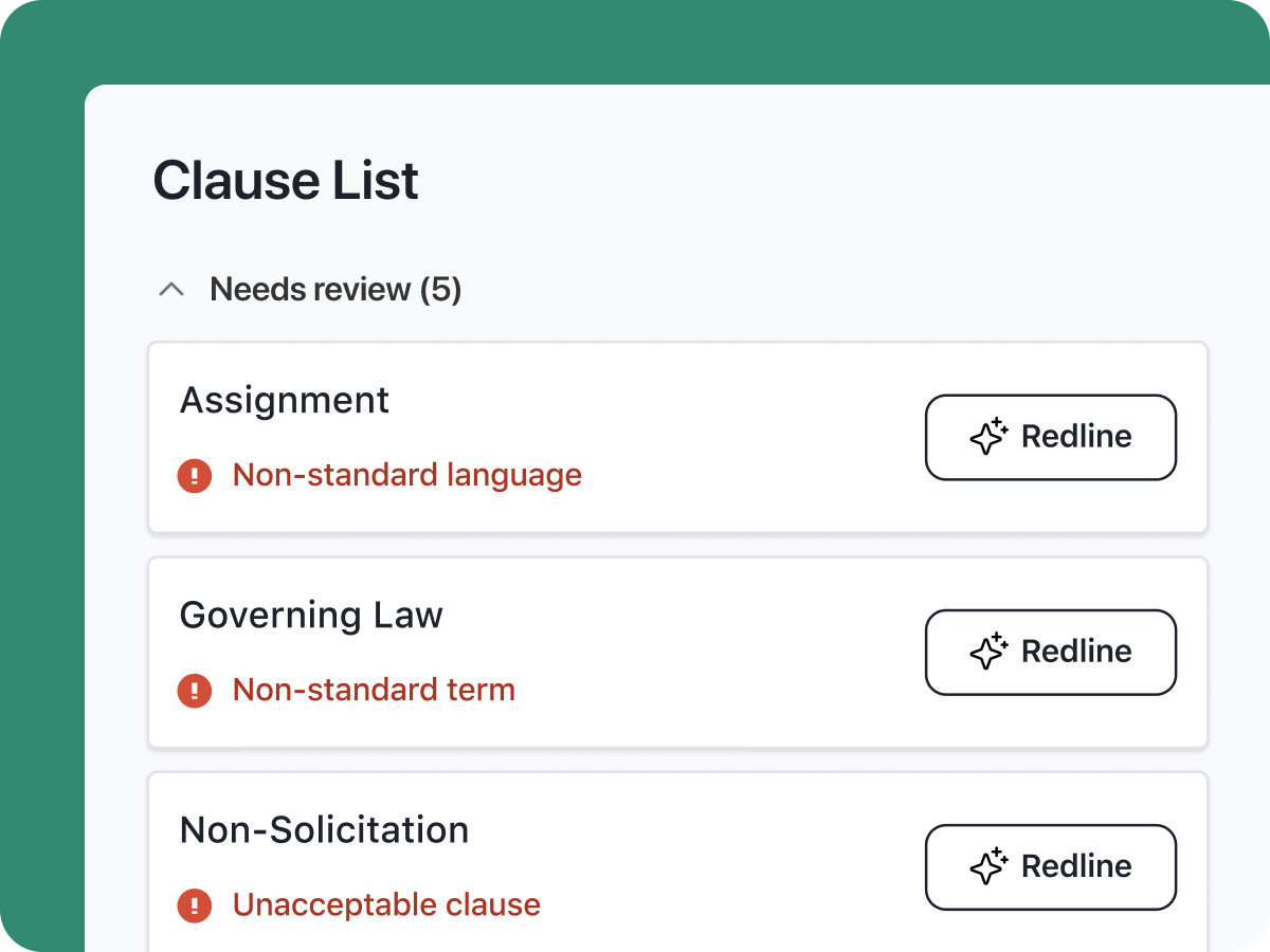 clause list with 3 clauses identified for review below