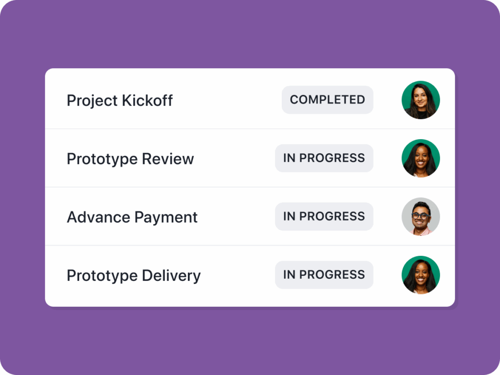 list of project statuses with a supplier