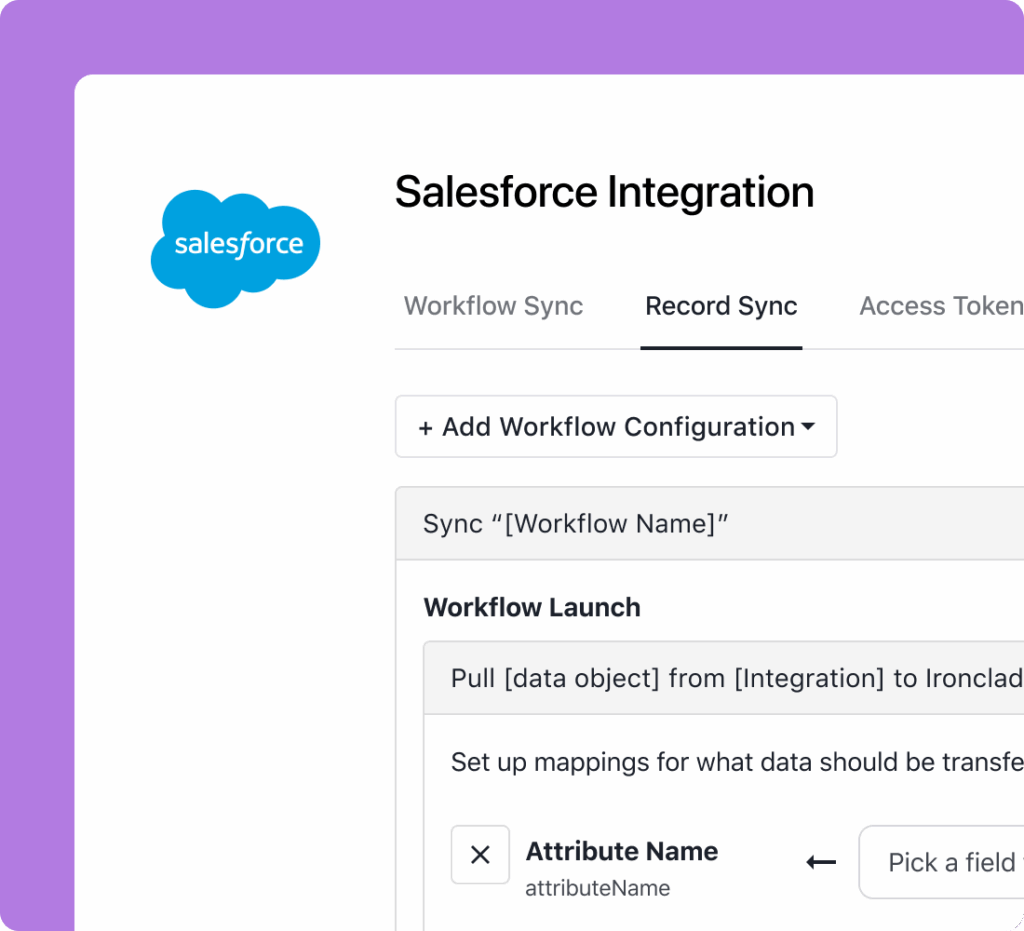 abstracted view of a salesforce integration page on platform