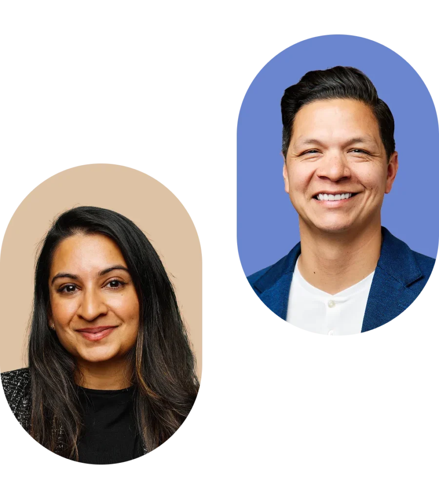 two headshots of a man and a woman