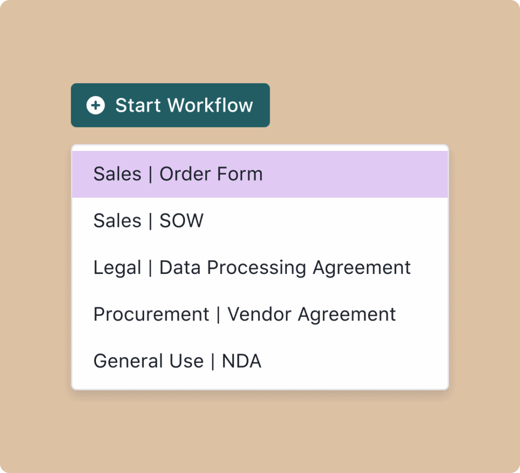button cta to start a workflow with list of workflow options