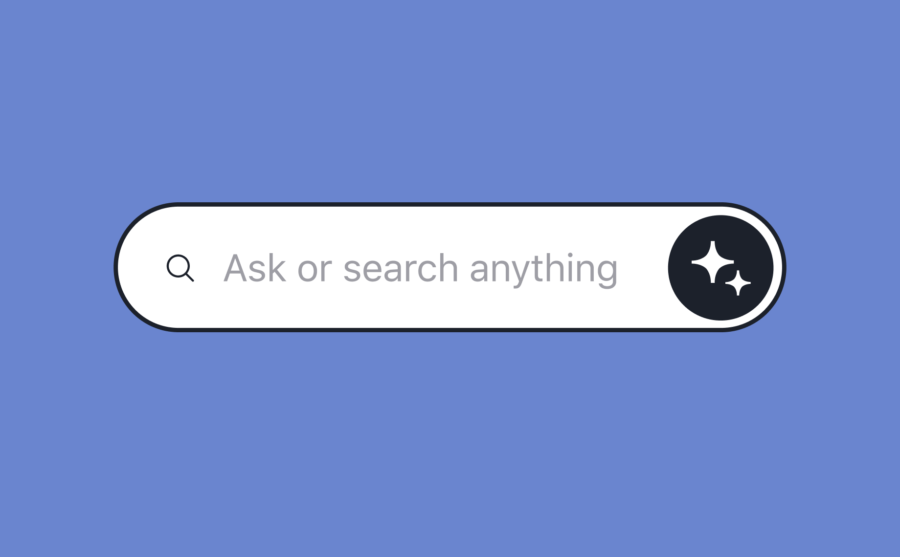 A search bar with the text Ask or search anything in the center, featuring a magnifying glass icon on the left and a black button with a white star icon on the right, set on a blue background—perfect for buy-side professionals.