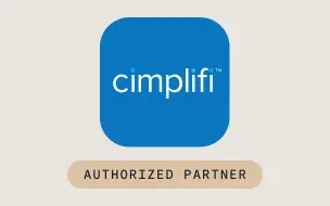 Blue square logo with the word cimplifi in white lowercase letters. Below the logo, a beige rectangle displays AUTHORIZED PARTNER in bold black letters, highlighting the trusted partnership between Cimplifi and Ironclad.