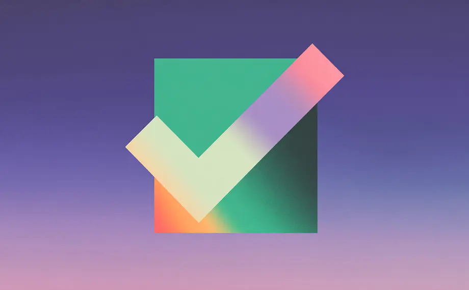 A large, multicolored checkmark overlays a green square, set against a gradient background that transitions from purple to blue—evoking the assurance and clarity of a standardized contract.