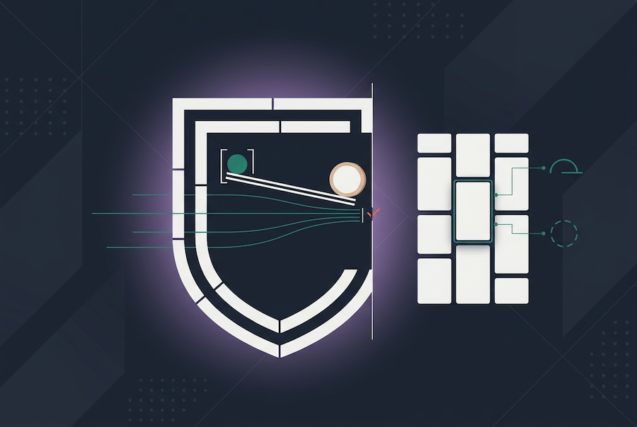 A digital illustration of a shield intercepting lines representing data, with a stylized firewall or security barrier on the right, symbolizing cybersecurity, network protection, and the role of effective indemnity clauses in safeguarding information.