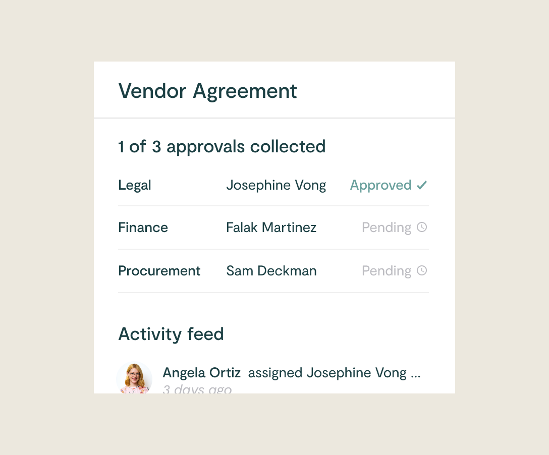 User approvers and activity feed screenshot