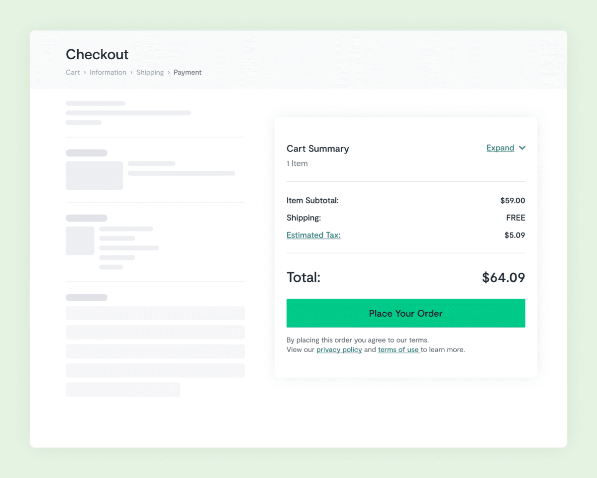 ecommerce checkout screen using clickwrap