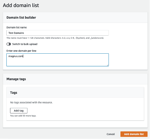 screenshot of domain list builder