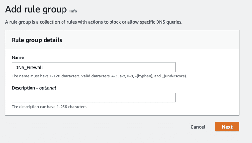 screenshot showing where to add rule group details