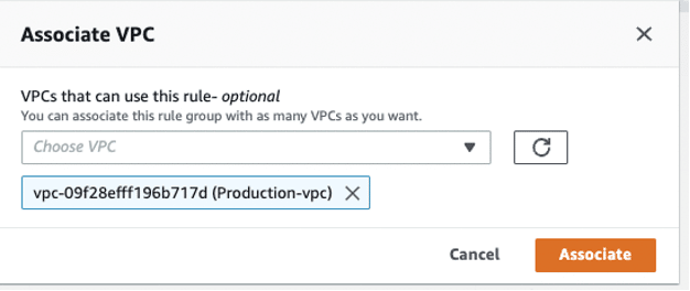 screenshot showing associate vpc