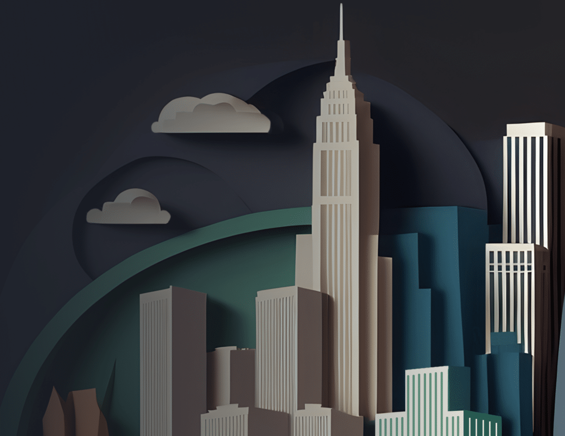 abstract AI generated new york city skyline on dark gray background