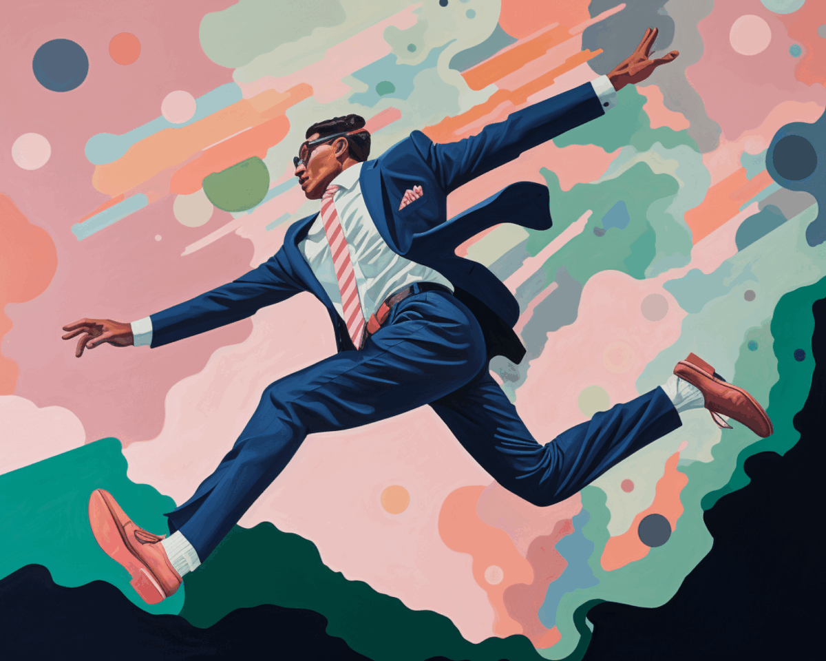 man running and leaping