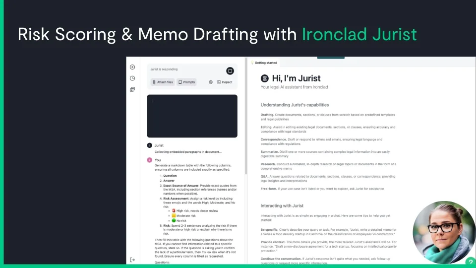 title card for product demo video around risk scoring and demo drafting with jurist