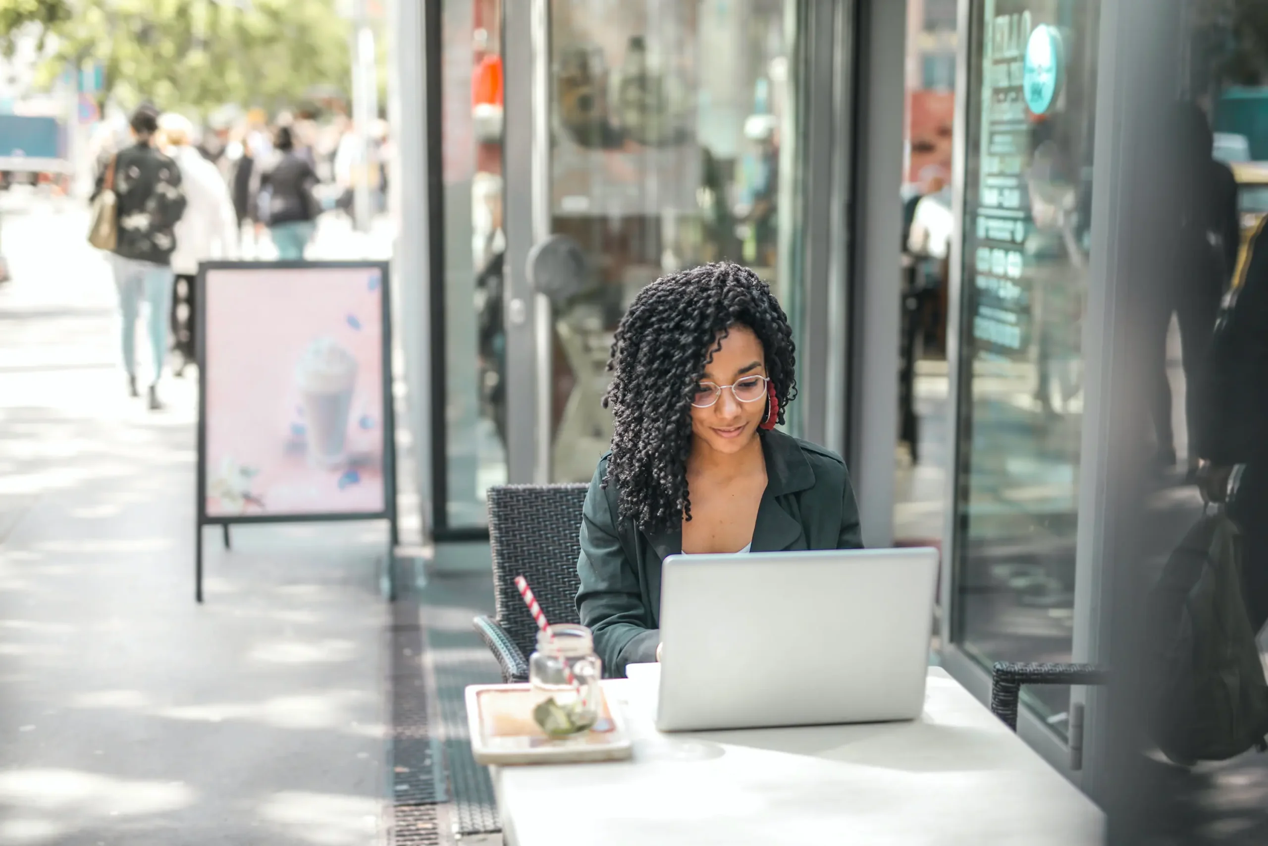 business woman working at privacy policy on laptop