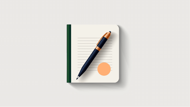 A closed notebook with a green spine and lined pages sits on a light surface. A black and gold pen, often used as a Docusign alternative for handwritten signatures, rests diagonally on the open page, which also has an orange circle near the bottom.