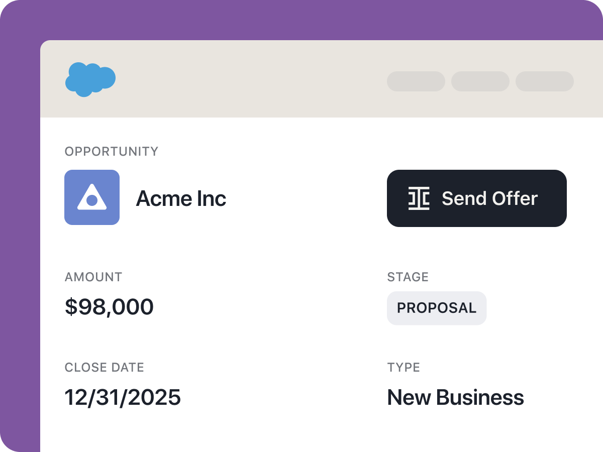 screen of the connection with salesforce showing a fake account acme inc