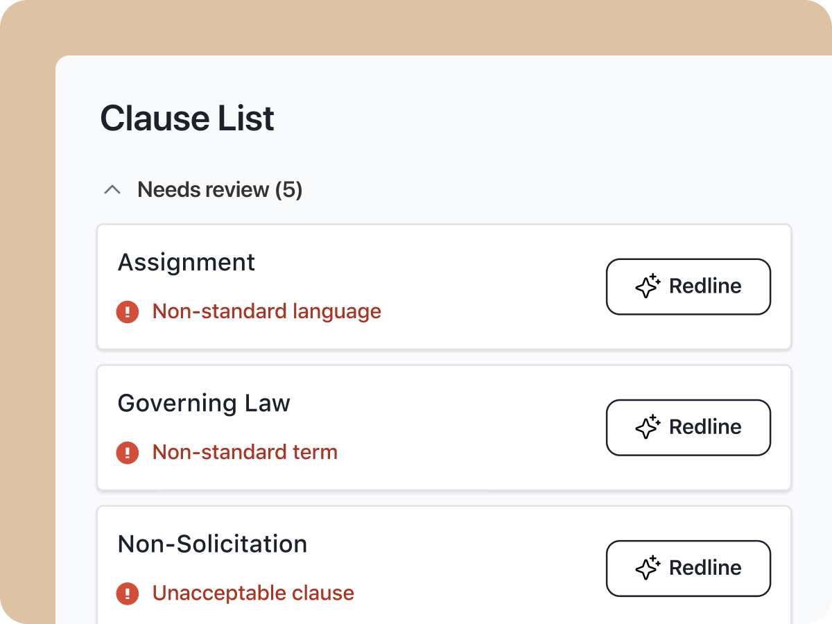 clause list with flagged clauses underneath