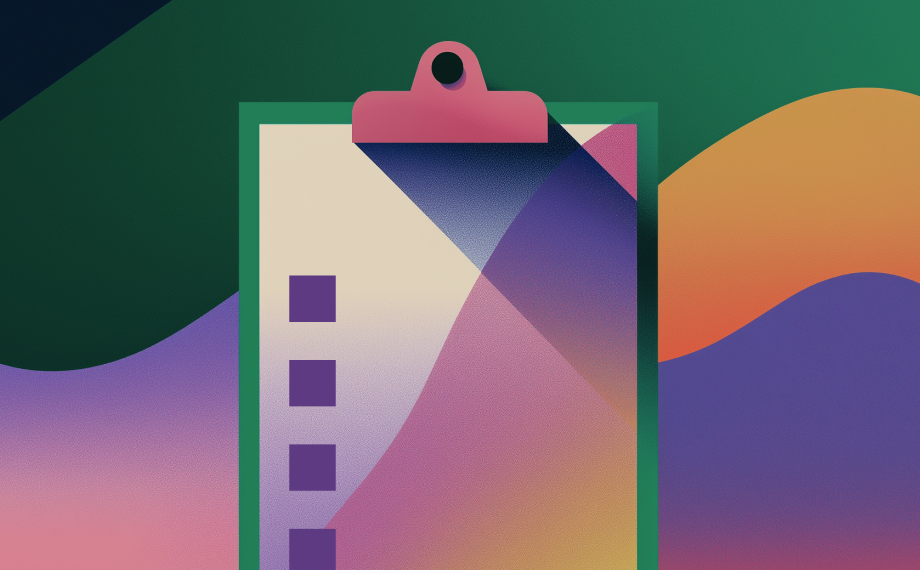 An abstract illustration of a clipboard with a checklist, set against a colorful gradient background, symbolizes how ai for career growth can help organize and achieve professional goals amidst vibrant opportunities.
