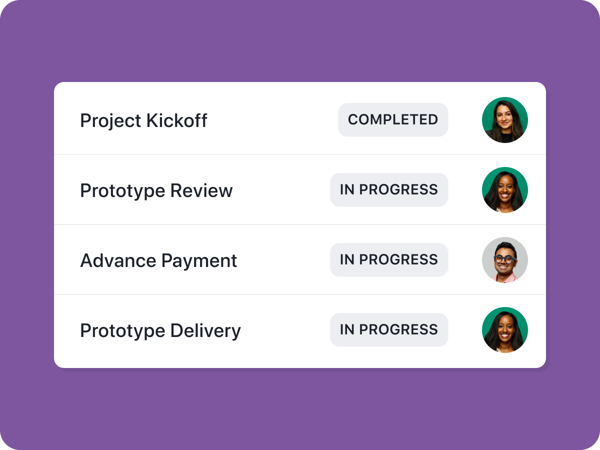 list of project statuses with a supplier