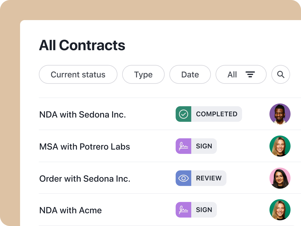 dashboard view of all contracts and a list of contracts with customers