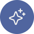 White sparkling star icon with two smaller stars above it, centered on a solid blue circular background.