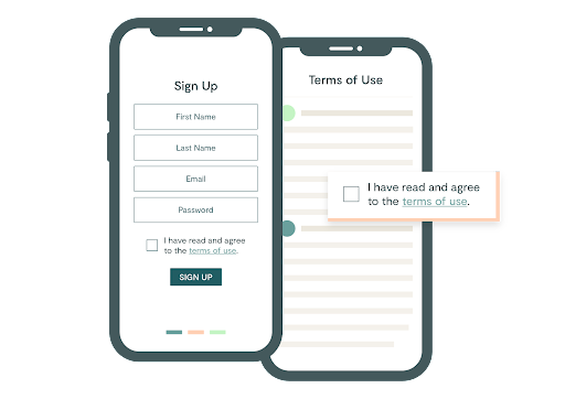 mobile picture of clickwrap agreement on white background
