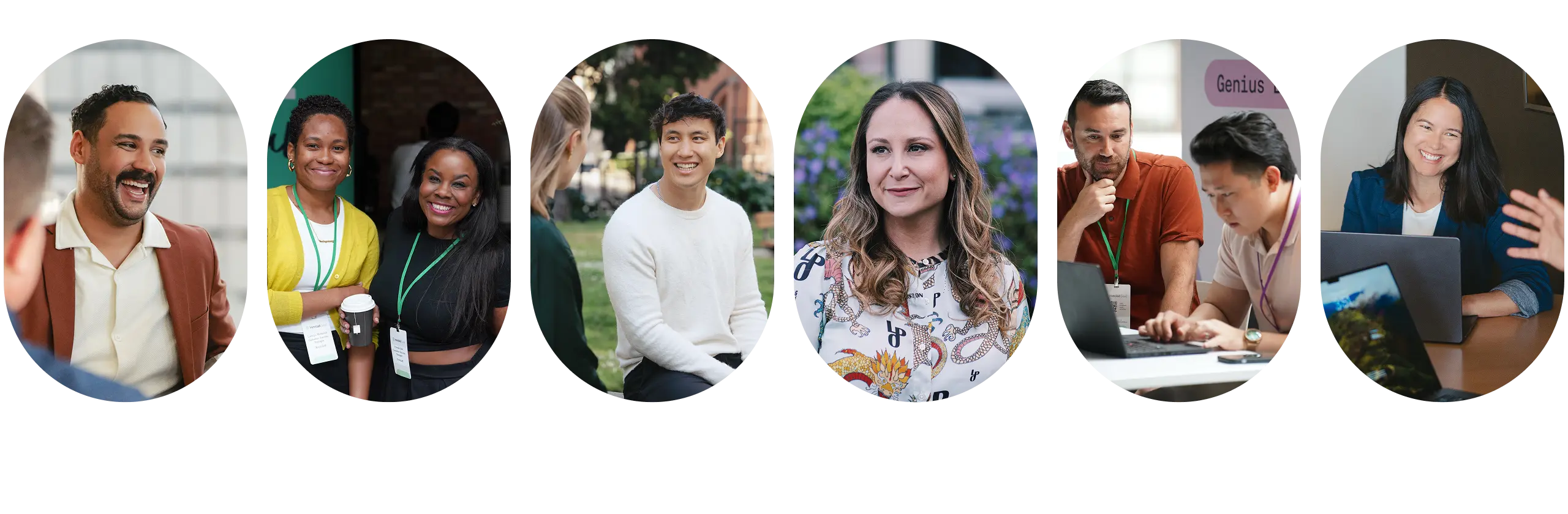 A collage of six circular images showing diverse people smiling, talking, and collaborating in various professional and outdoor settings, highlighting the strength of an ironclad community.