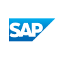 The SAP logo features the white letters SAP inside a blue parallelogram with a white background, representing the brand’s ironclad reputation for reliability and strength in business solutions.