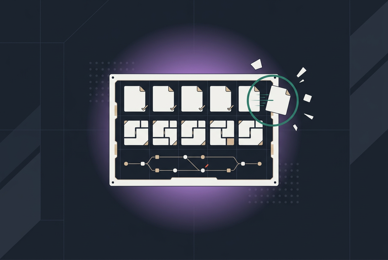 A digital illustration of a circuit board with document icons, one highlighted and breaking apart, symbolizing data loss or corruption—an evocative representation of the critical importance of contract standardization in preventing such vulnerabilities.