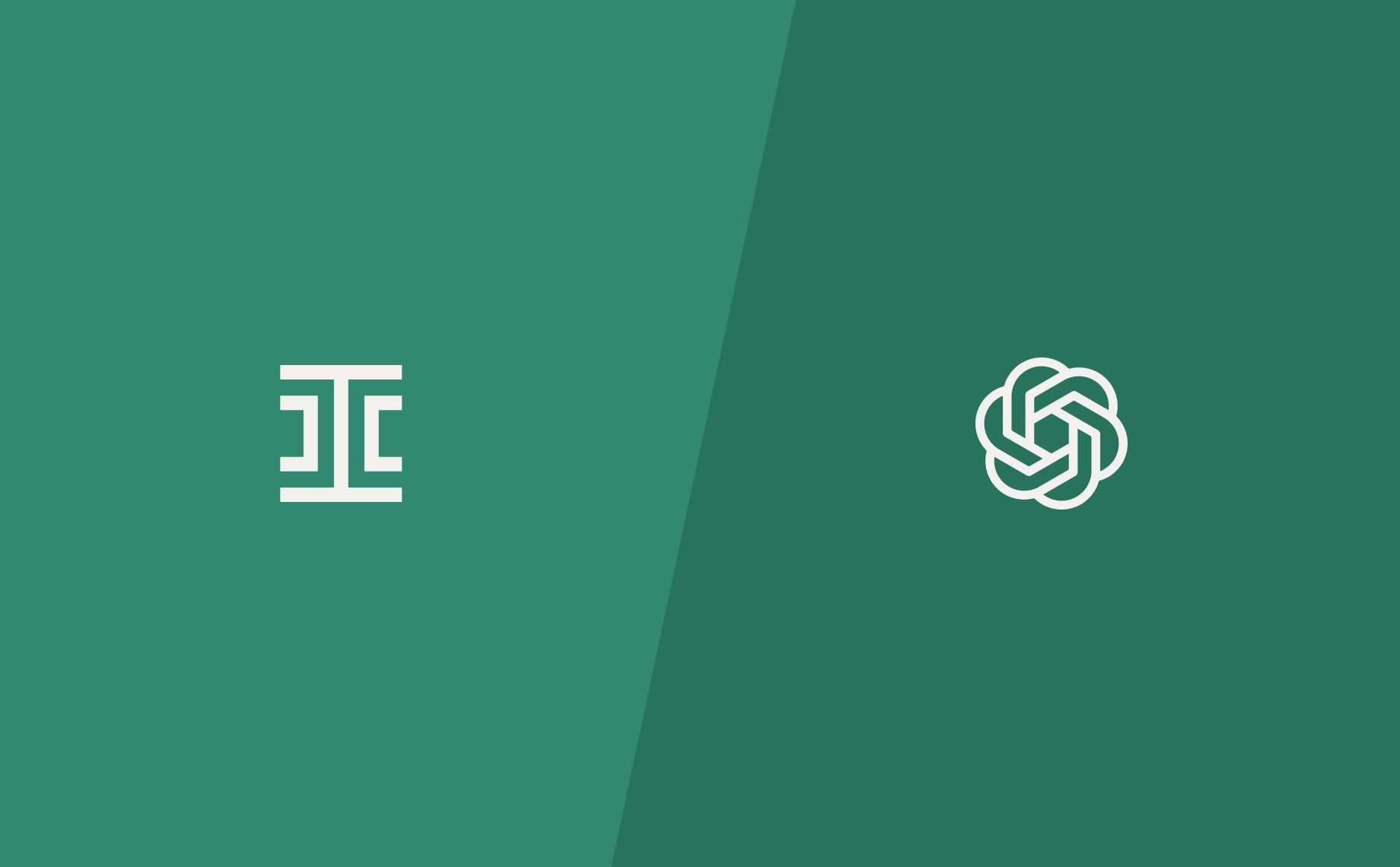 A green background with two white icons: a stylized II on the left and an interconnected knot design on the right—evoking an ironclad connector for ChatGPT integration—separated by a subtle diagonal divider.