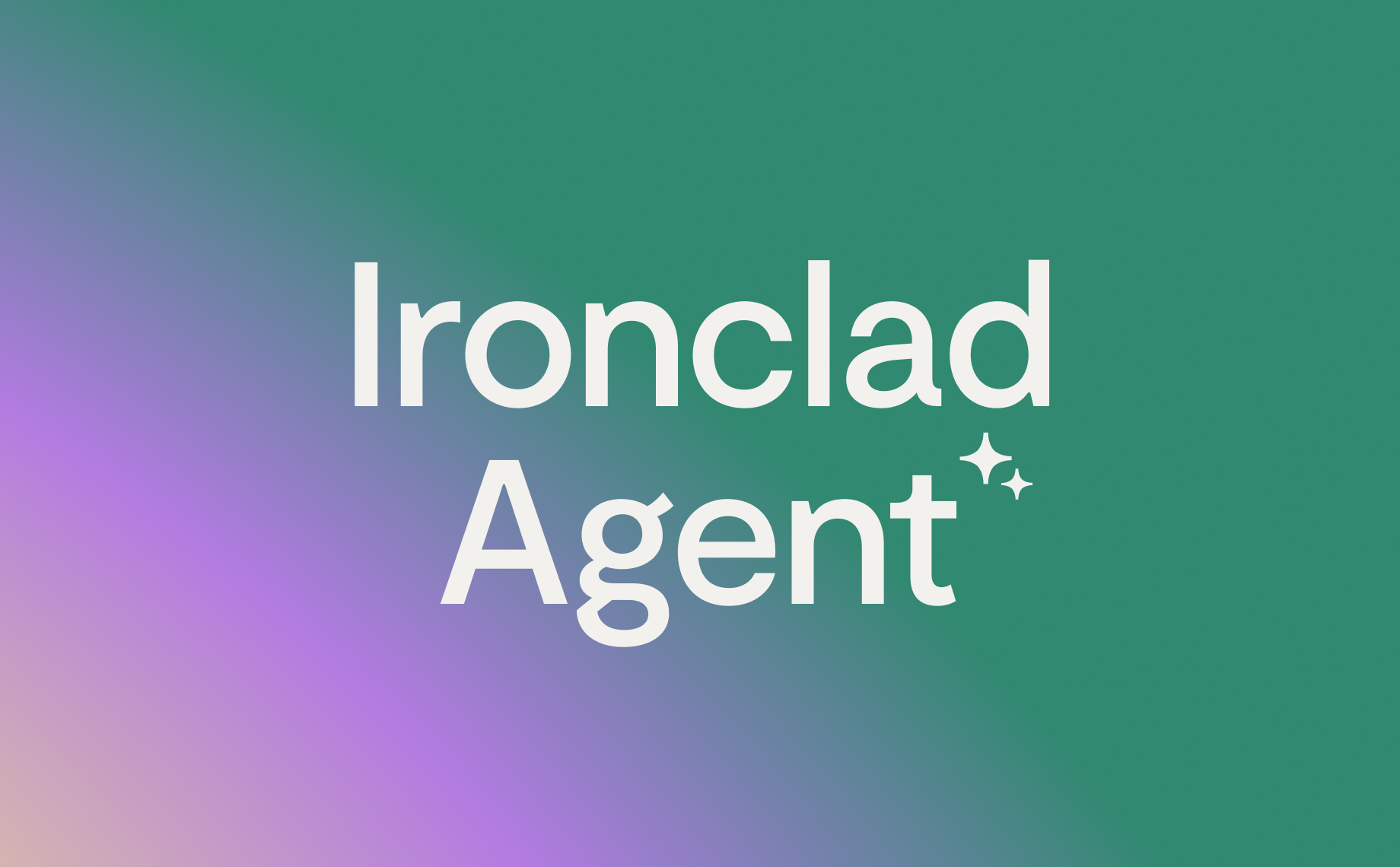 White text reads Ironclad Agent with two sparkle icons, on a green background blending into purple and blue hues, highlighting the seamless integration of the ironclad connector for ChatGPT.