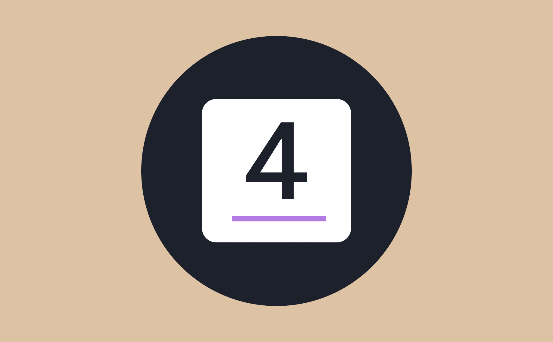 A white square displaying the number 4 and a light purple horizontal line for zero downtime reindex, centered on a dark circular background.