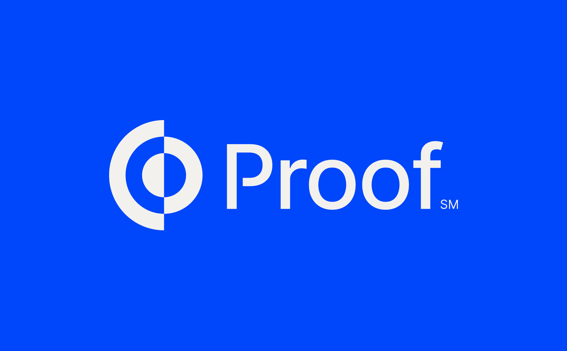 The Proof logo, featuring a stylized circular icon next to the word Proof in white text on a blue background.