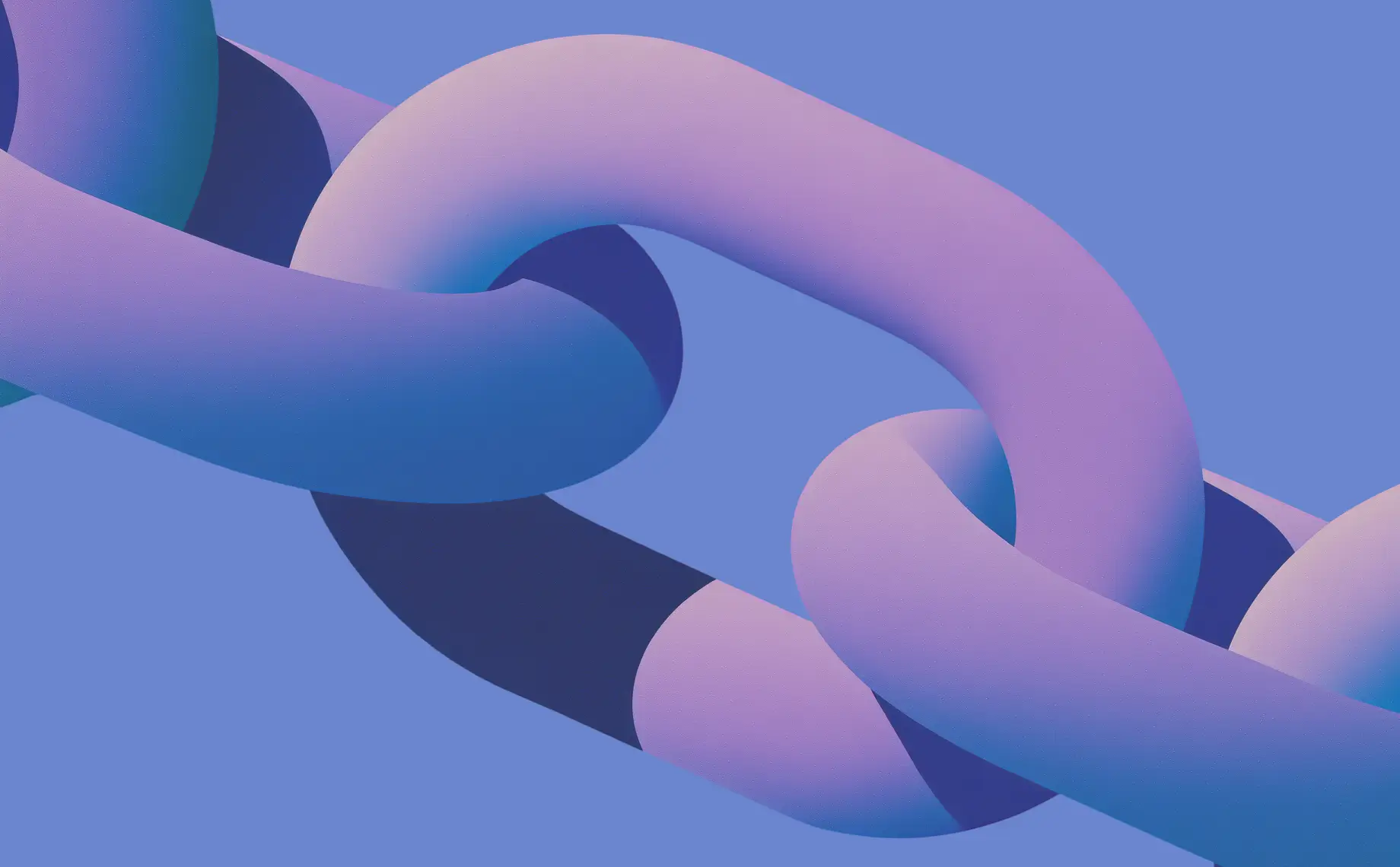 Three large, interconnected links representing soft skills in procurement, shown in a smooth, purple gradient against a blue background.
